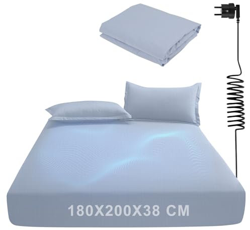panthem Erdung Spannbettlaken 180x200 cm Hellblau, 38CM Tiefe Tasche Erdungsbettlaken Erdung Spannbetttuch Erdungslaken für Besseren Schlaf, Baumwolle und Silberfaser Grounding Sheet Bettlaken