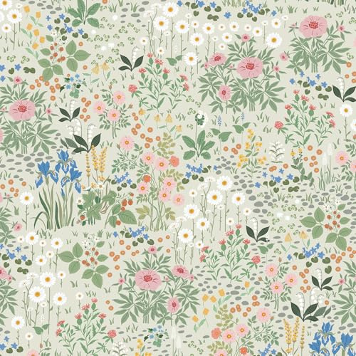 Timeet Selbstklebende Tapete Blumen 44x300cm Blumentapete Selbstklebend Beige Vintage Möbelfolie Vinyl Klebefolie Klebetapete für Schlafzimmer Wohnzimmer Küche Wand Schrank Möbel