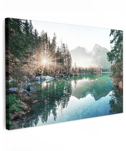 MuchoWow© Bilder Groß 120x80 cm XXL Wohnzimmer Deko Modern Wandbild Kunstdruck auf Leinwand Bild Schlafzimmer über Bett Room Decor Geschenke Natur - Bäume - Berge - See