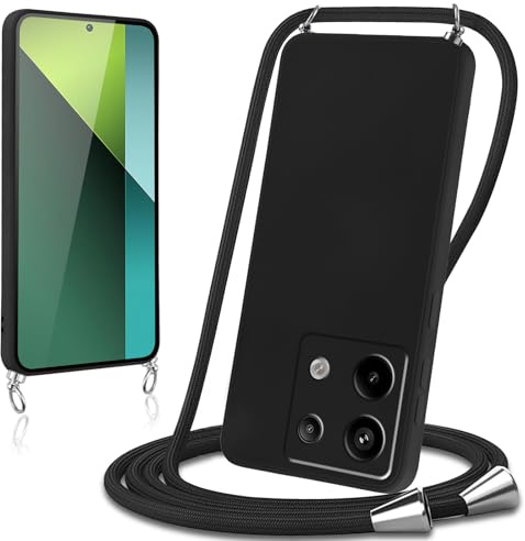Knrlqim Coque avec Cordon pour Xiaomi Redmi Note 13 Pro 5G Collier Lanière Silicone Liquide Bumper Housse Réglable Téléphone Étui Portable Lanyard Case Cover Protection pour Redmi Note 13 Pro 5G,Noir
