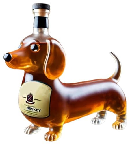 Bouteille de whisky en forme de teckel, verre à whisky sculpté en 3D en forme de teckel, carafe à vin rouge unique pour les amateurs de whisky, la décoration de bar, de maison ou de bureau (A)