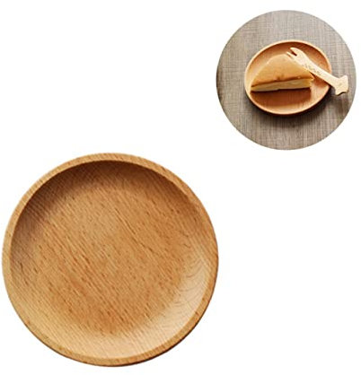 Cabilock Round Beach Wooden Serving Plate Japanese Style Dessert Plate Snack Tray for Kitchen Natural Wood Safe for Snacks