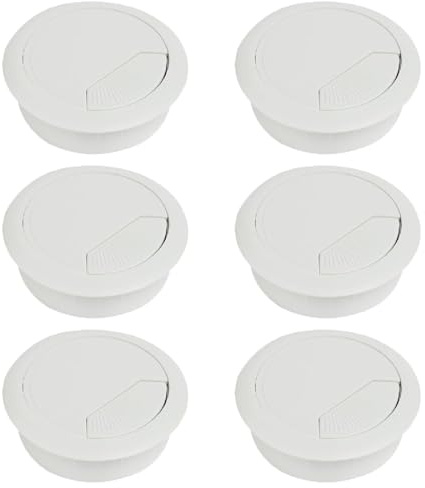 HoAhaMay 6 Stück Weiße Tischkabelverschraubung, 50 mm Tischkabelabdeckung, Kunststoff-Kabelauslassdose, runde Tischkabelverschraubung, geeignet für Schreibtische und Werkbänke