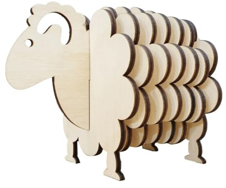 Osmond 3D Puzzle Shape Sheep,Wooden Coasters for Drinks,Set of Humorous Sheep Coasters,Cute Animal Coasters,Wood Color