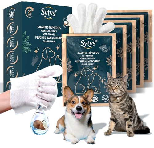 SYTYS Feuchttücher für Hunde – Hundetücher Reinigung & Pflege – 20 Einzeln Verpackte Handschuh Feuchttücher für Hunde & Katzen – Alkoholfrei Hypoallergen mit Aloe Vera & Kokosduft – Ohne Baden