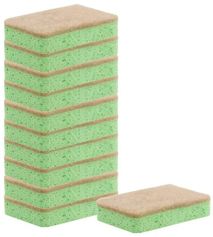 10 Pack Seep Eco Sponges - Biodegradable Washing Up Sponges with Scratch, Natural Compostable Sponge Scourers for Kitchen - Free Cleaning for Non-Stick Pans & Dishes