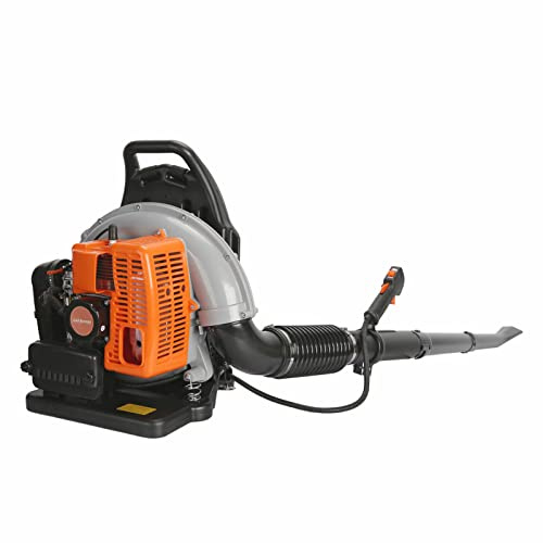 Benzin Laubbläser Rückentragbar, 23 kg Leichtbau, 1.7L Tank, 360° schwenkbarer Auslass, kraftvoller 2-Takt Motor für Laub, Schnee und Baustellenvorbereitung (Orange)