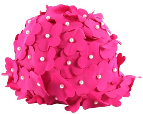 Ubric Gorro de natación para Mujer, diseño de Flores Retro con pétalos de Flores y estrás, diseño de héroe, Color Rosa