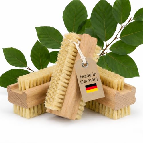 Nagelbürste & Handbürste Holz 3er Set – Zweiseitige Handwaschbürste mit harten & weichen Naturborsten | Plastikfrei & Vegan | Made in Germany | MC-Trend