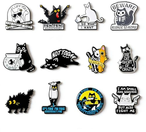 12 Pièces Broches en Émail Adorable Pins Décoratif Badges Amusants Personnalisation Broches d'animaux de Dessin Animé Épingles Pins Chat pour Sacs à Dos Chapeaux Manteaux Pulls Écharpes