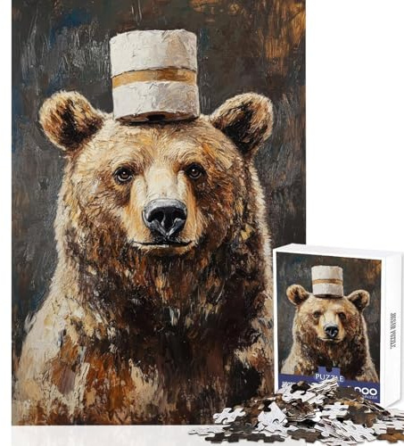 1000 Pieces Jigsaw Puzzles for Adults Bear with A Hat Puzzles for Adults Fun Games Staycation Kill Time Difficult And Challenge (Size 38x52cm)