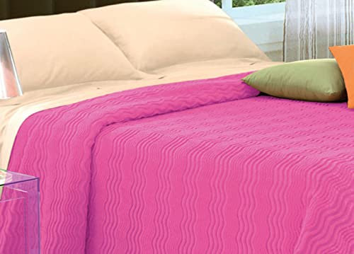 BIANCHERIAWEB Copriletto Tinta Unita in Morbidissima Ciniglia A Onde 100% Cotone Singolo Fucsia 7