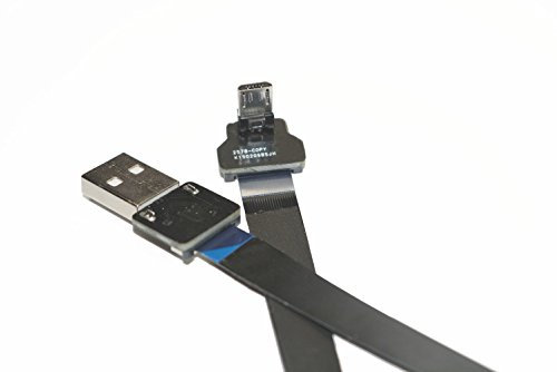 BLACK FPV Flat Slim Thin Ribbon FPC Cable Micro USB 90 degree angle up to standard USB A for sync (50CM)