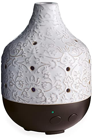 Airome Botanical Large Ceramic Essential Oil Diffuser|250 mL Humidifying Ultrasonic Aromatherapy Diffuser 8 Colorful LED Lights, Up to 24 Hours Intermittent & Continual Mist with Auto Shut-Off, White