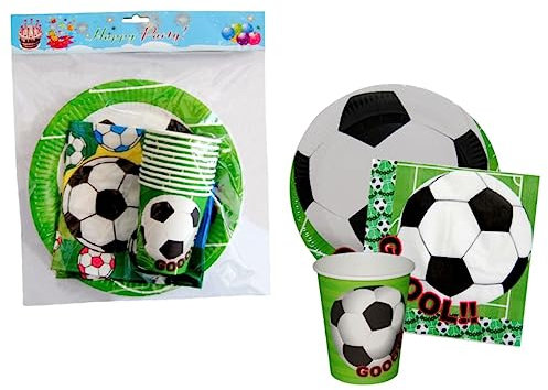 Lote de 6 Sets de Vajilla Fútbol (60 Vasos, 60 Platos, 60 Servilletas). Complementos. Juguetes y Regalos Baratos para Fiestas de Cumpleaños, Bodas, Bautizos, Comuniones y Eventos.