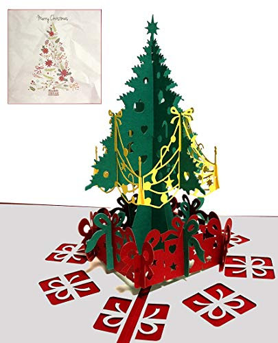 DEESOSPRO Weihnachtskarten, Karte 3D pop up Grußkarte mit schönen Papier-Cut, Geschenk für Weihnachten, Umschlag enthalten, Chrismas Geschenkkarte, Weihnachtsbaum