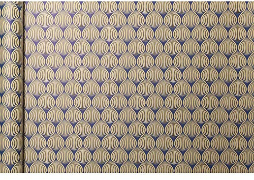 Clairefontaine 223829C - Rolle Geschenkpapier Tiny rolls Kraft mit Blättermotiven (5 m x 0,35m, innovative Breite, einfach zum Transportieren, 70g, Blauer Engel) 1 Rolle, marineblau