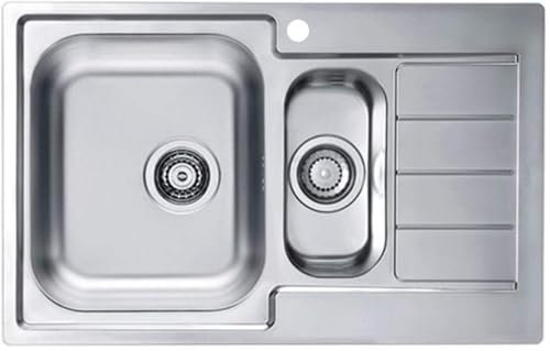 VBChome: Lavello da incasso con foro per rubinetto, 790 x 500 mm, per campeggio, cucina, struttura in raso, Alveus Line 70, lavandino in acciaio inox, campeggio, 1,5 lavandini, Argento