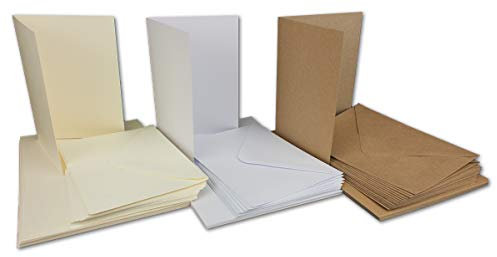 Glüxx-Agent 15 Falt-Karten Sets - DIN A6-240 g/m² 220 g/m² - Weiss - Creme - Kraft - mit Brief-Umschlägen DIN C6-120 g/m² 90 g/m² Nassklebung