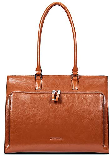 BOSTANTEN Leder Aktentaschen Damen 15.6 Zoll Laptoptaschen Frauen Businesstasche Schultertasche mit Top Handle Braun