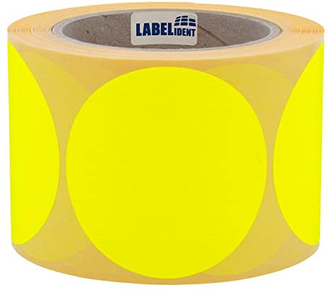 Markierungspunkte neongelb - Ø 75 mm - 500 bunte Klebepunkte auf 1 Rolle(n), 40 mm Kern, Papier, Inventuretiketten selbstklebend