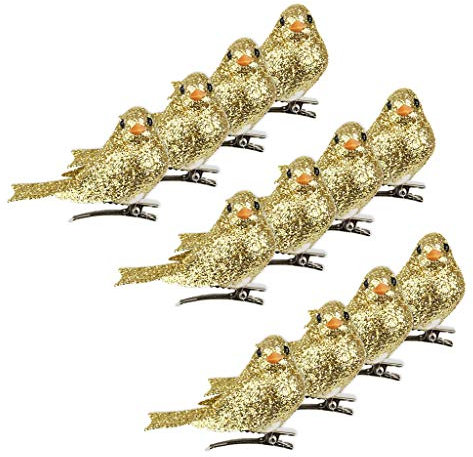 SM SunniMix 12tlg Lebensechte Dekovogel Kunstvogel mit Federn DIY, auswählbar, Gold
