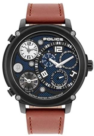 Police Watches Titan Herren Uhr analog Quarzwerk mit Leder Armband PL.15659JSB-03