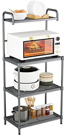 COSTWAY Microonde Scaffale da Cucina per Microonde in Metallo a 4 Ripiani, Carrello per Microonde Scaffalatura Organizzatore Portaoggetti, 60 x 34 x 136 cm (Grigio)