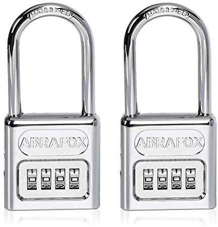 Abrafox Vorhängeschloss mit langem Bügel, 4-stelliges Set, mit langem Bügel, 50 mm breitem Schlosskörper, silberfarben, 2 Stück