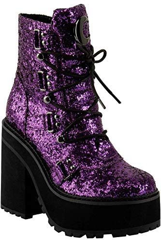 Killstar Plateaustiefel - Broom Rider Platform Boots Glitzer Lila (numeric_36)