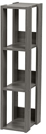 Iris Ohyama, Bücherregal, 3-stufiges Regal, 14 cm breite verstellbare Regale, Stabil, Industriell, Waschküche, Wohnzimmer, Eingangsbereich, Schlafzimmer, Büro - Open Wood Rack OWR-200- Eiche Grau