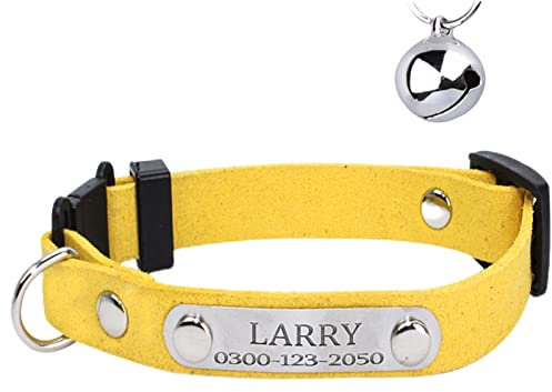 Yonsbox Personalisiert Anti Strangulation Katzenhalsband mit Namen Glöckchen Sicherheitsverschluss Adresse 20-26 cm Hals Adjustable Gelb Katzen Halsbänder für Alle Hauskatzen