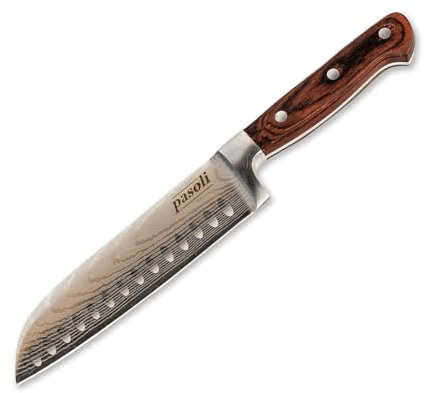 pasoli Professionelles Japanese Messer - Edelstahl mit Klingenschutz & edlem Holzgriff - Rasiermesserscharfes Schneidewerkzeug, Küchenzubehör, Kochutensilien - 18cm lang, solider 7CR17-Kern