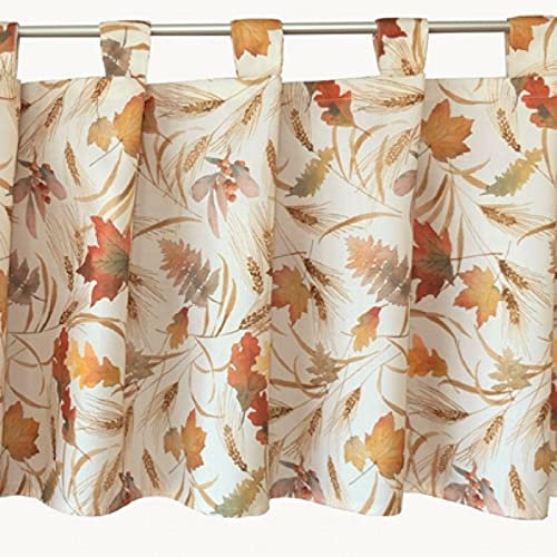 Raebel OHG Scheibengardine Bistrogardine Kurzstore Panneaux Blickdicht herbstlicher Druck mit Blättern auf hellbeigem Untergrunde (50 x120 cm)