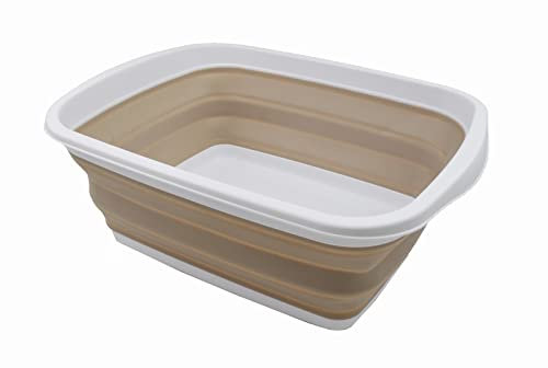 SAMMART 10L zusammenklappbare Wanne – Faltbare Spülwanne – Tragbares Waschbecken – Platzsparende Kunststoff-Waschwanne (Weiß/Latte, 1)