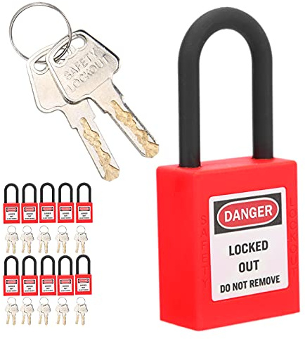 Lockout-Schloss, tragbares Tagout-Schloss 10 Sets Lockout-Vorhängeschloss für mechanische Geräte(rot)