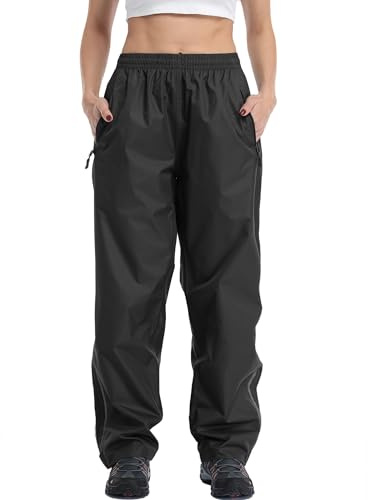 Ourcan Regenhose für Damen, wasserdicht, leicht, atmungsaktiv, Wandern, Radfahren, Outdoor, mit Tasche, Schwarz, Groß