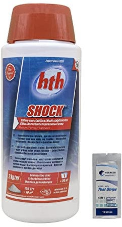 HTH Shock Poudre - 2kg | Chlore Choc Non Stabilisé - Désinfection Choc - Hypochlorite de Calcium à Dissolution Rapide + 10 Tests HPS OFFERTS 6 en 1