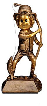 eberin · Angeln-Pokal, Angeln-Resinfigur Angler Junior, altgold, mit Wunschtext, Größe 16 cm