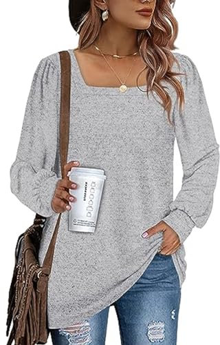 FANGJIN Damen Langarm Tshirts Lose Bluse Hemd Shirt travel Basic Langarmshirt Oversize Sweatshirt Oberteil Tops Festival Outfit t-Shirts sexy Sport dunkelgrau hellblau M