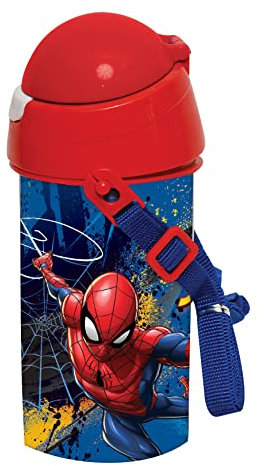 OM SUPPLIES Spiderman Sport Pop Up Water Bottle Drink Bottle Flask with Neck Cord for Easy Carry School Lunch Kids Childrens 500ml (Spiderman)