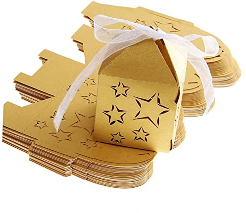 jojofuny Scatola di Dolciumi a Stella in Carta Oro, Confezione da 50 Pezzi, Facilmente Assemblabile e Piatta, per Feste di Compleanno e Natale
