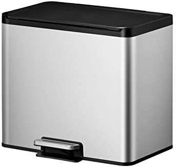 PROREGAL Rechteckiger Treteimer aus gebürstetem Edelstahl mit Soft-Close & Stay-Open Deckel | 15+15 Liter, HxBxT 41,4x46,2x38,8cm | Silber