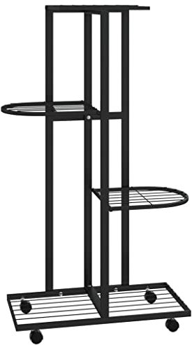 Metall Blumenregal Pflanzenregal 4-Etagen, Mehrstöckig Blumenständer Pflanzenständer Blumenbank Blumentreppe Pflanzentreppe für Innen Außen Garten Balkon Deko, 44x23x80 cm Schwarz