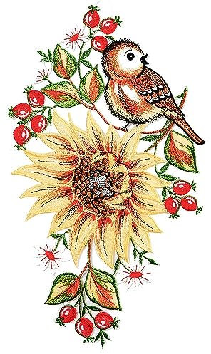 farbiges Fensterbild Sonnenblume mit Vogel 20x35 cm