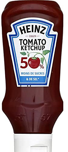 HEINZ - Tomato Ketchup 50% Moins de Sucres et de Sel - Format 435g - Idéal pour Assaisonner et Sublimer Vos Plats - Expérience Gustative Incomparable - Produit de Qualité Supé - Lot De 4