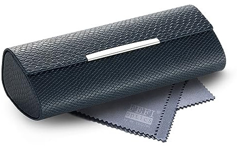 FEFI - Elegantes Hardcase Brillenetui im Schlangenleder-Design mit Chrome-Zierleiste (Dunkeelblau)