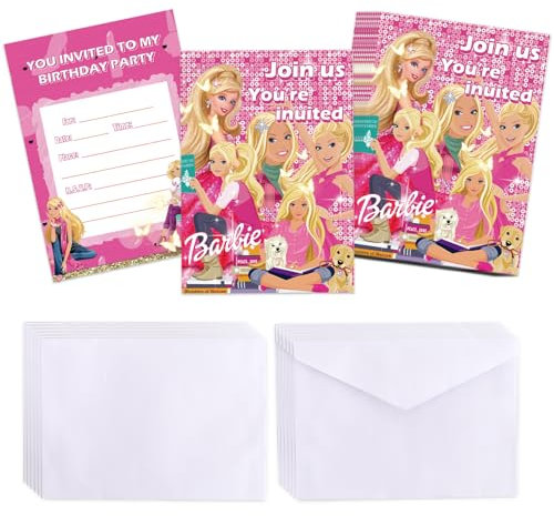 Barbiprinzessin Einladungskarten Kindergeburtstag, 12 Einladungen Geburtstag + 12 Umschläge, Prinzessin Kindergeburtstag Partyzubehör, Einladungskarten Mädchen Junge für Kinder Einladungen Party Lädt