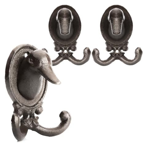 BigDean 2 Stück Garderobenhaken Ente aus robusten Gusseisen anthrazit (BxH) 8,5x10cm - Haken als Deko und Garderobe geeignet- Tierkopf Kleiderhaken massiv –Wandhaken vintage für Innen & Außen
