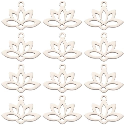 SUNNYCLUE 1 Box 24 Stück Lotus Charm Yoga Charms Edelstahl Lotusblüten Charms Hohler Blumen Charm Chakra Energie Charm Lasergeschnittene Charms Für Die Schmuckherstellung Charms DIY Ohrringe Armband H